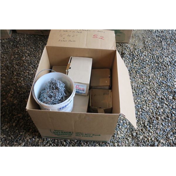 Various EMT Straps in Box, 1 Hole + 2 Hole, 1/2-2" Fixture Chain