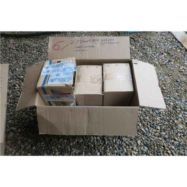 (2) 70Watt MH Wallpack Light Fixture, Hubbet Cord Ends, Blank Covers