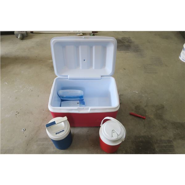 (1) Coleman Cooler, (2) Thermos