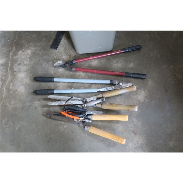 Bin of Yard Cutting Tools