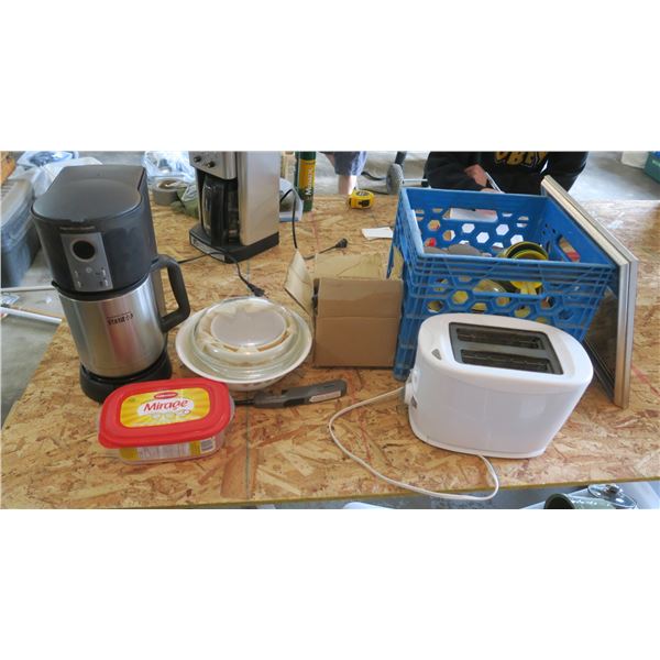 Coffee Maker, Box of Glass WPS/ Plates/ Mirror/ Toaster