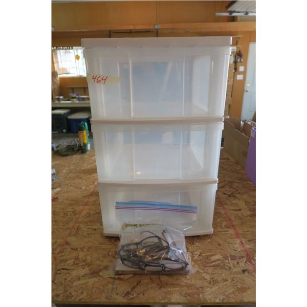 Bag of Plastic/ 3-Drawer Plastic Cupboard 16"x16"x25"