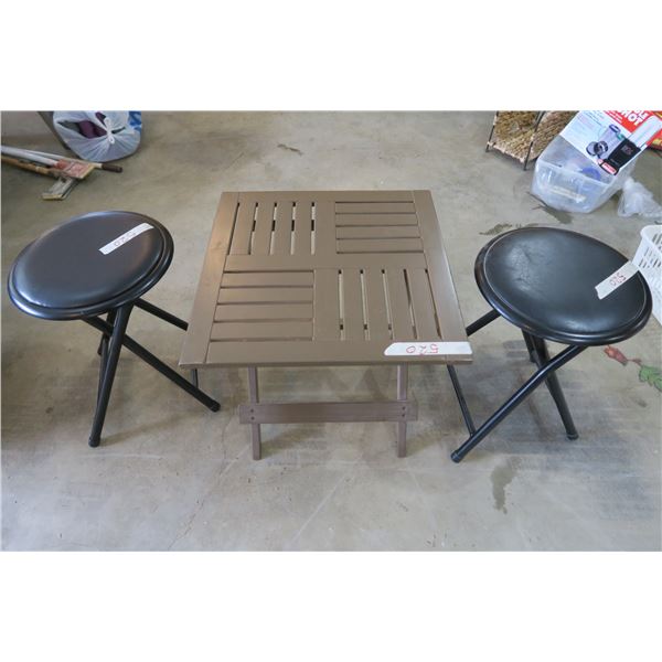 Fold out Patio Table + (2) Fold out Stools 18"High