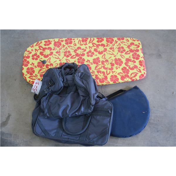 Boogy Board, Seat Cushion, & (2) Duffle bags