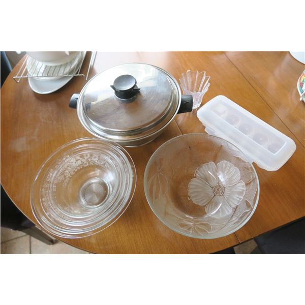 Lot of Kitchenware: Including Glass Pyrex Set W/ Flower Design