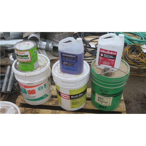 Open Pale of Floor Cover Adhesive/Partial Can of DekMaster Adhesive/Pressure Wash Car & Boat Cleaner