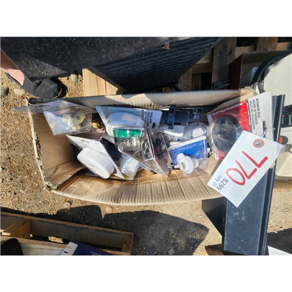 Misc. Box of Brand new Sink/Tub/Bathroom Supplies (3-Way Valve, Tub Wall Coving, Handles, Etc.)