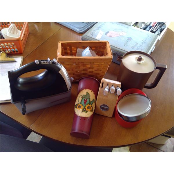 Lot of Misc. Kitchen Items - Steak and Paring Knives, Mixer, and Measuring Spoons