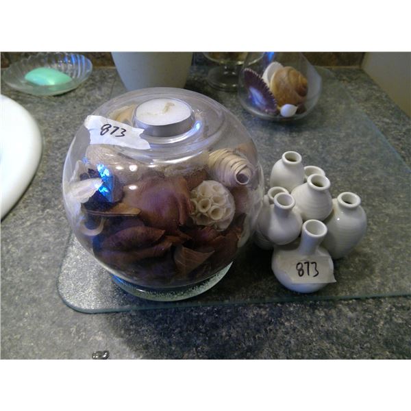 Lot of Bathroom Décor - Coral Mini Vases and Candle Holder