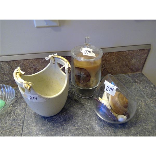 Lot of Bathroom Décor - Sea Shells, Candle, and Bowl