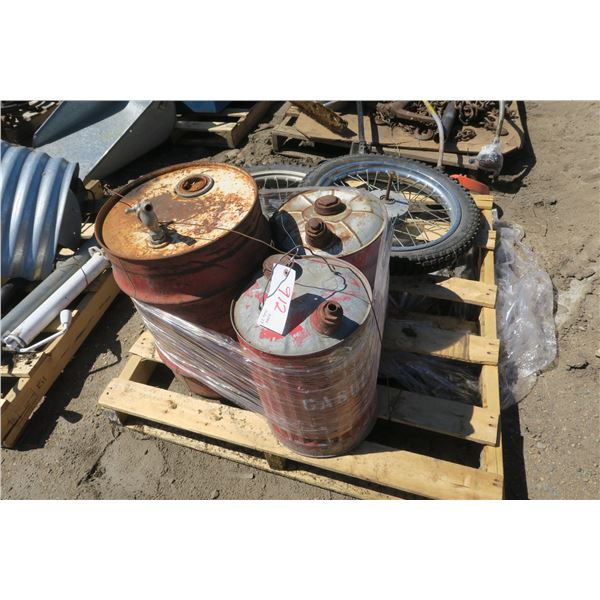 3 Vintage Gas Cans - 2 Jerry Cans & 1 Small Drum w/ Spout