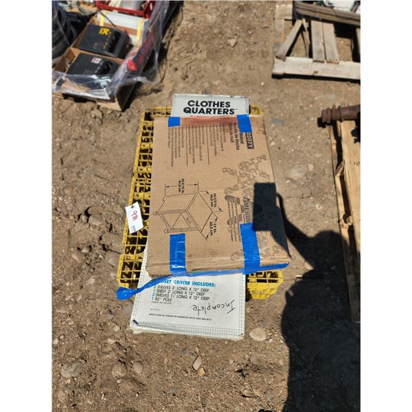 Plastic Crate, Night Stand, Closet Shelving (incomplete)