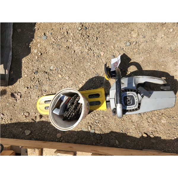 Sears Craftsman Chainsaw + Blade Cover + (2) Extra Chains