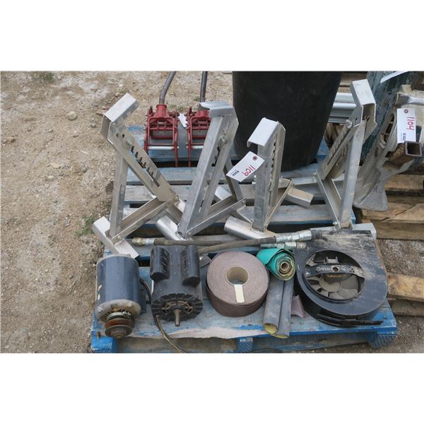 Lot of Misc. - 4 Aluminum Clamps, 2 Motors, Sand Paper, Blower, 2 Hydraulic Lines