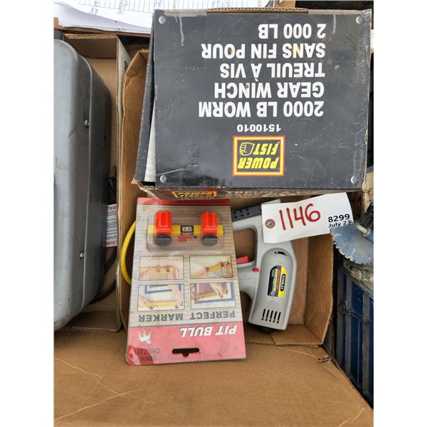 2000lb Worm Gear Winch (Powerfist), Stanley Nail Gun, Pitbull Perfect Marker