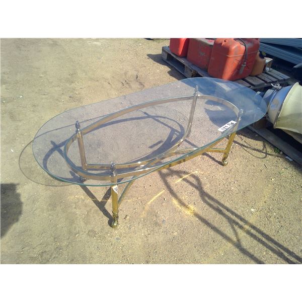 Coffee Table - Brass Bottom and Glass Top (50x22x15 1/2"H)