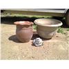 Image 1 : Lot of Garden Décor - Orange Plaster Planter (12"h, 12" dia), Grape Vine Planter (12"h, 18"dia), and