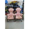 Image 1 : Pair of Matching Wood with Pink Felt Cushioned Chairs