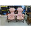 Image 2 : Pair of Matching Wood with Pink Felt Cushioned Chairs