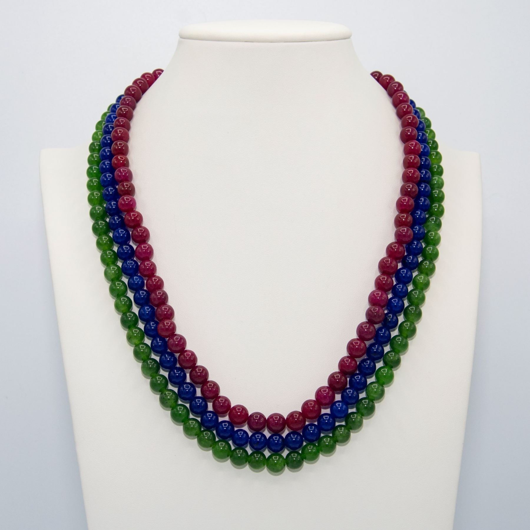 Ladies Natural Ruby Emerald Blue Sapphire Necklace