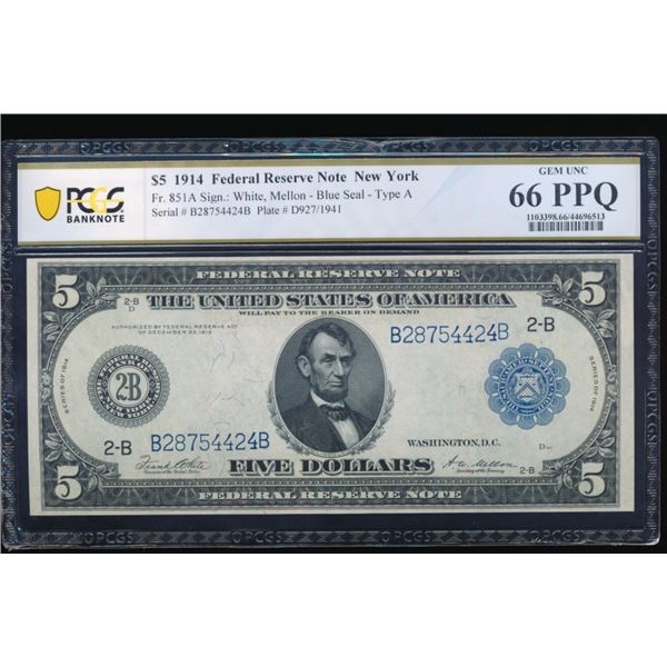 1914 $5 New York FRN PCGS 66PPQ