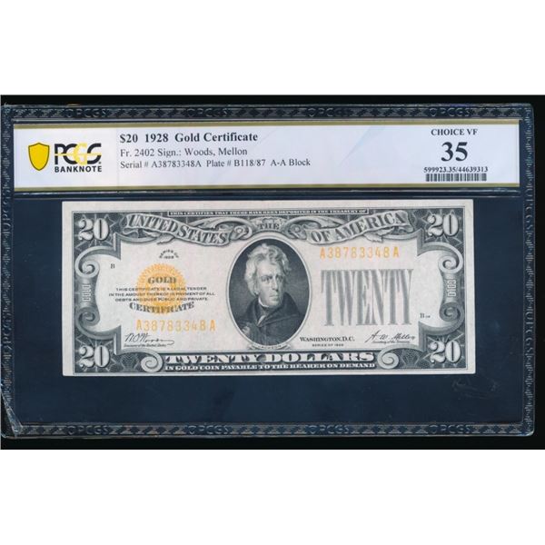 1928 $20 Gold Certificate PCGS 35