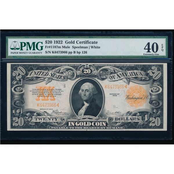1922 $20 Gold Certificate PMG 40EPQ