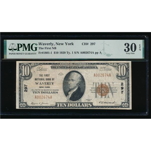 1929 $10 Waverly NY National PMG 30EPQ