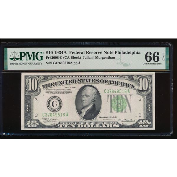 1934A $10 Philadelphia FRN PMG 66EPQ
