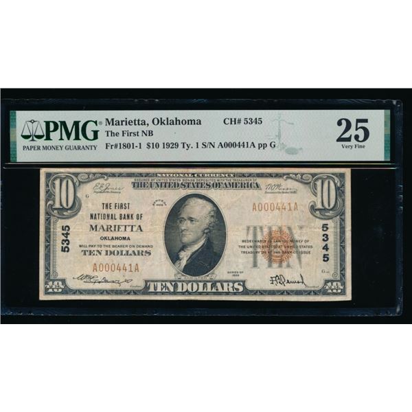 1929 $10 Marietta OK National PMG 25