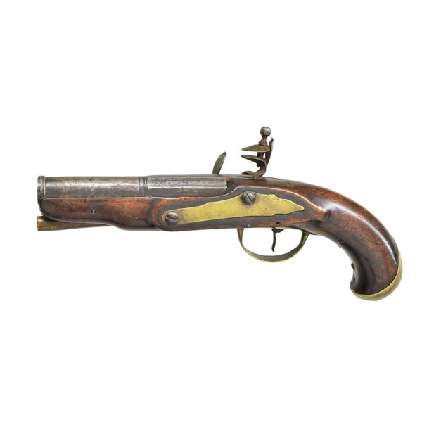 UNMARKED EARLY FLINTLOCK PISTOL.