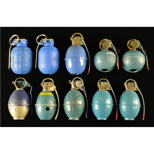 10 INERT BLUE PAINTED PRACTICE GRENADES.