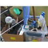 Image 1 : BOX & BIN OF MISC. GARDEN SUPPLIES - SPRINKLERS, SPRAYERS, ETC.