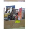 Image 1 : BOX OF MISC. - COPPER TUBING, CHALK LINE, TAPE MEASURE, TORCH, ETC.