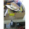 Image 1 : BOX OF MISC. - LEVEL, BREAKER BAR, STAPLES, TAPE MEASURES, ETC.