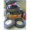 Image 1 : LARGE LOT OF ASSORTED WHEELBARROW TIRES, TUBES, ETC.
