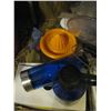 Image 3 : RED PAIL/BOXES - MISC. KITCHEN ITEMS - GLASSWARE, NEW CUTLERY SET, ETC.