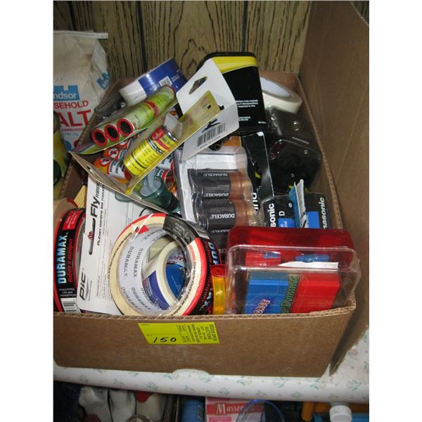 BOX OF MISC. - FLY CATCHERS, BATTERIES, TAPE, ETC.