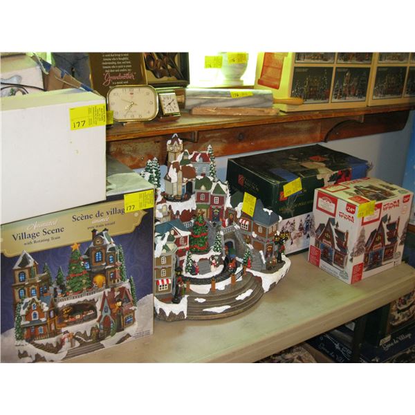 4 BOXES XMAS ITEMS & LARGE TRAIN FIGURINES