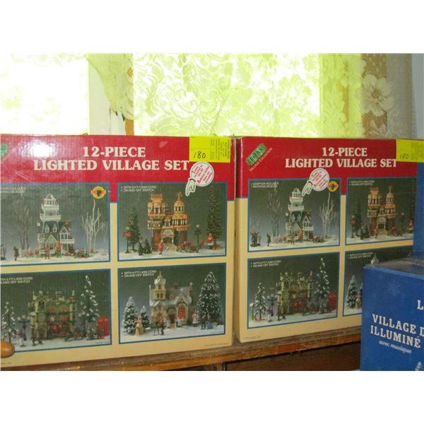 2 - 12-PC LIGHTED XMAS VILLAGE SETS