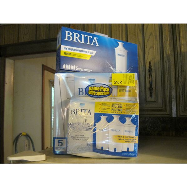 2 - NEW BRITA WATER CONTAINERS W/FILTERS & AN OPENED FILTER PACK (MISSING 1 FILTER)