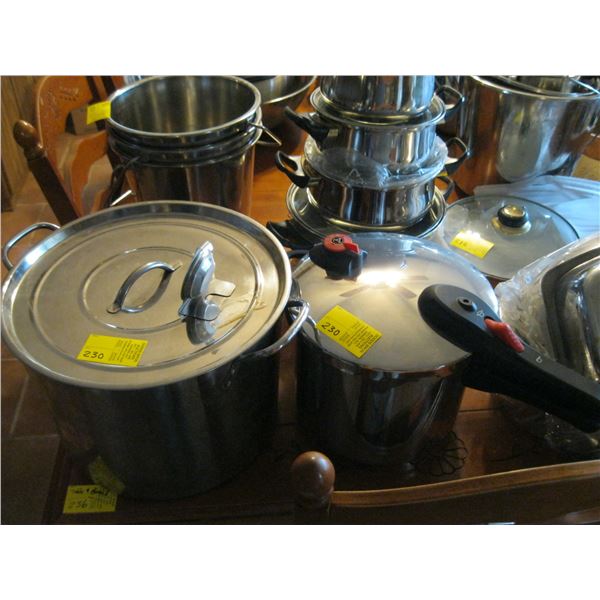 LARGE STAINLESS POT & A PRESSURE COOKER