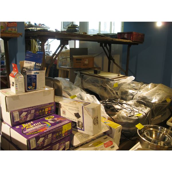 LARGE LOT OF ASSORTED PRINTERS, DIGITAL ANTENNA, EXTERNAL DVD DRIVE, ETC.