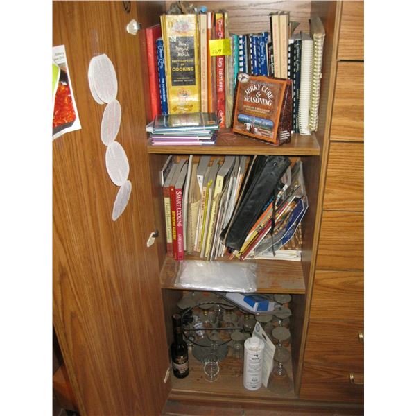 EVERYTHING INSIDE THE CUPBOARD OF THE CHEST OF DRAWERS - COOKBOOKS, ETC.