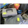 Image 1 : SMALL TACKLE BOX W/CONTENTS, FOOT PUMP, WORM COOLER & BOAT SAFETY KIT