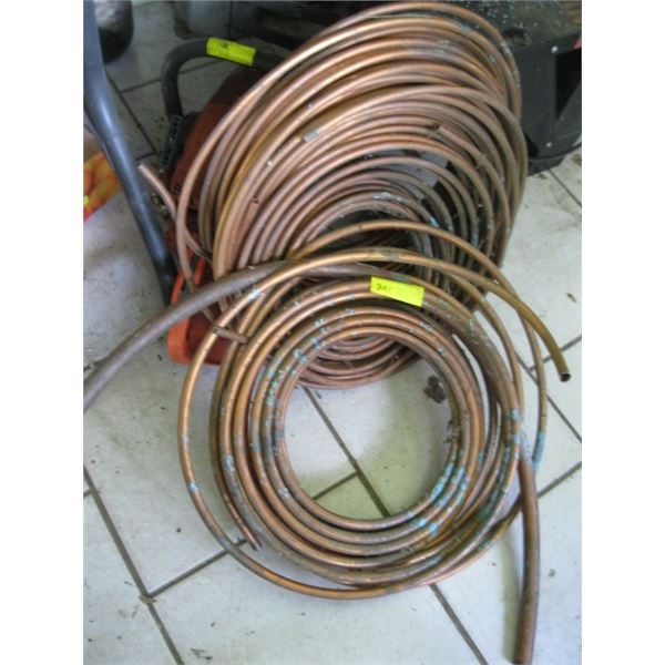 LARGE LOT OF COPPER TUBING & 2 PIECES OF COPPER PIPE