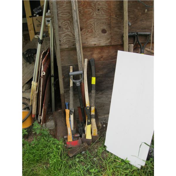 LOT OF MISC. - AXES, HATCHETS, SLEDGEHAMMERS, ETC.