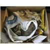 Image 1 : BOX OF MISC. - DRAWER HARDWARE, COAT HOOKS, SILVER PLATE, ETC.