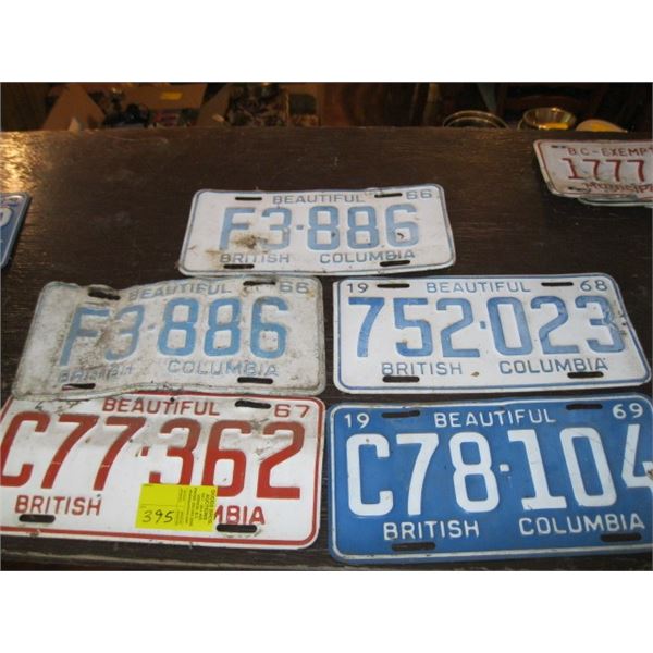 LOT OF BC LICENCE PLATES, PAIR OF 66 / 68/69 & A 67