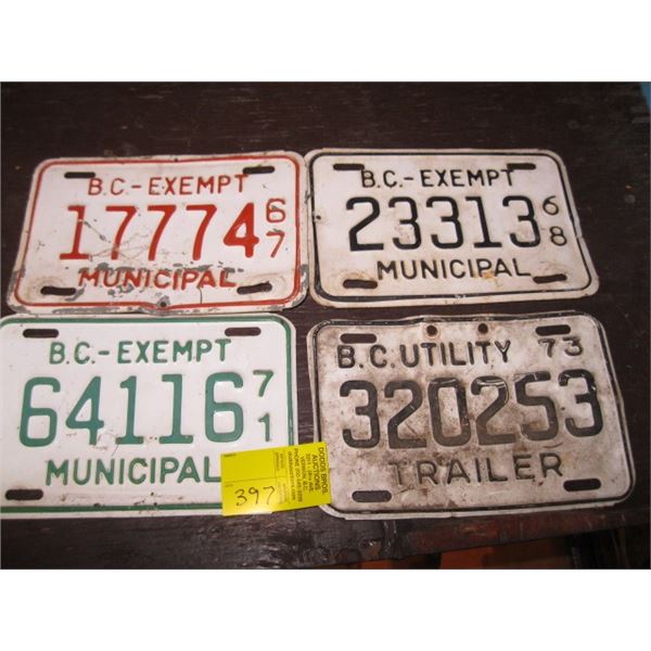 4 SMALL BC LICENCE PLATES